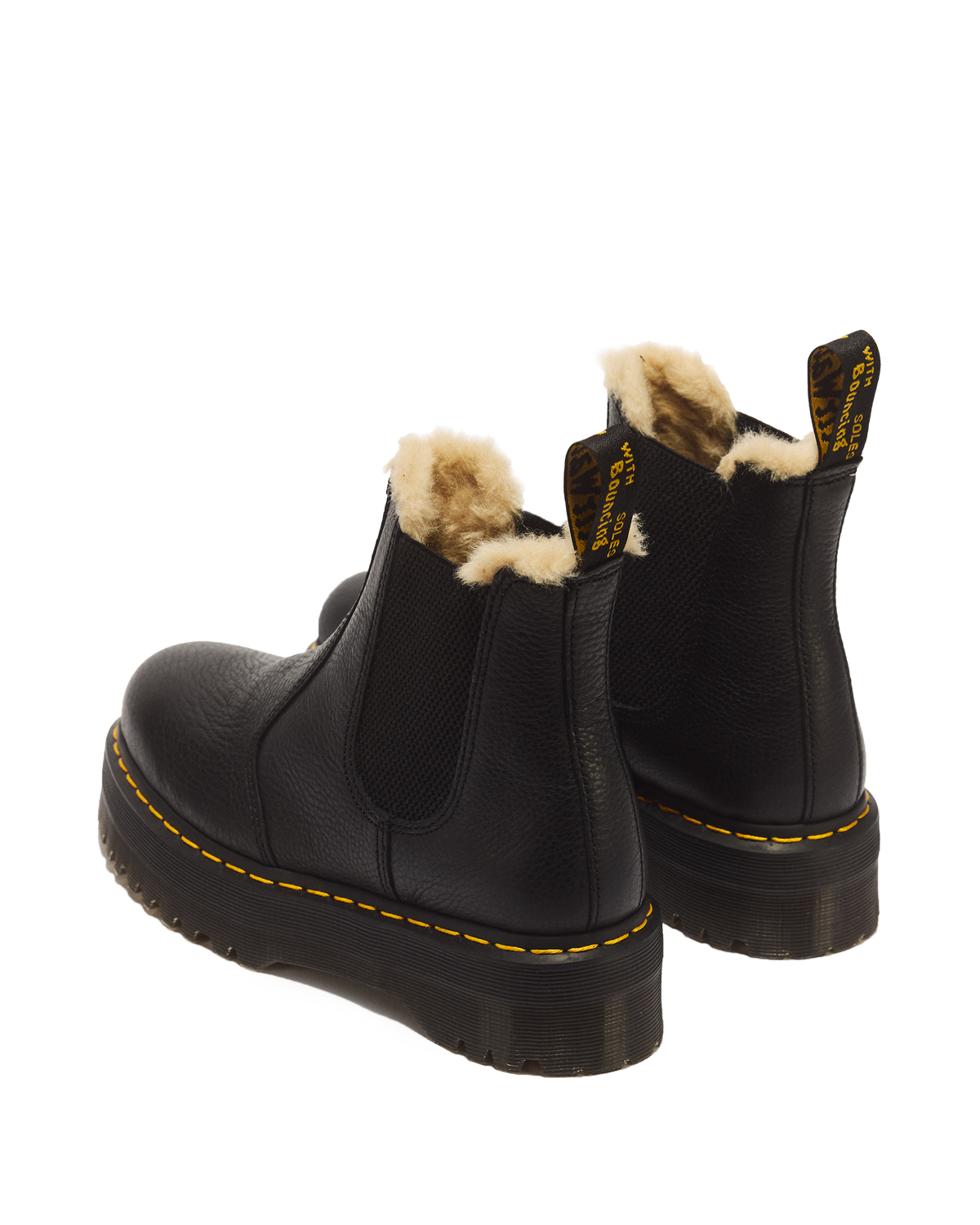 2976 Faux Fur Lined Platform Chelsea Boots in Black