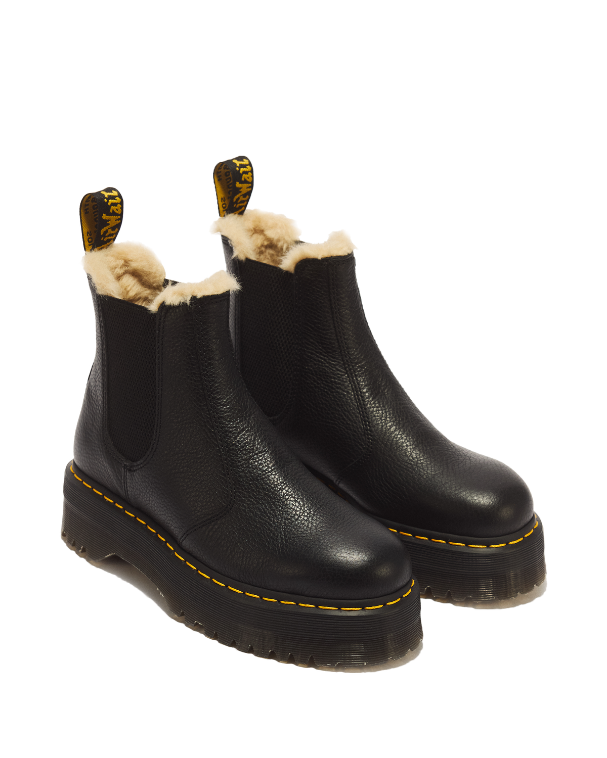 2976 Faux Fur Lined Platform Chelsea Boots in Black