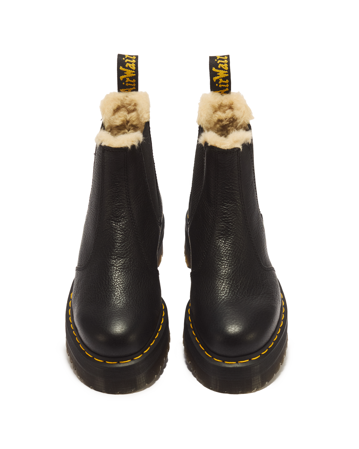 2976 Faux Fur Lined Platform Chelsea Boots in Black