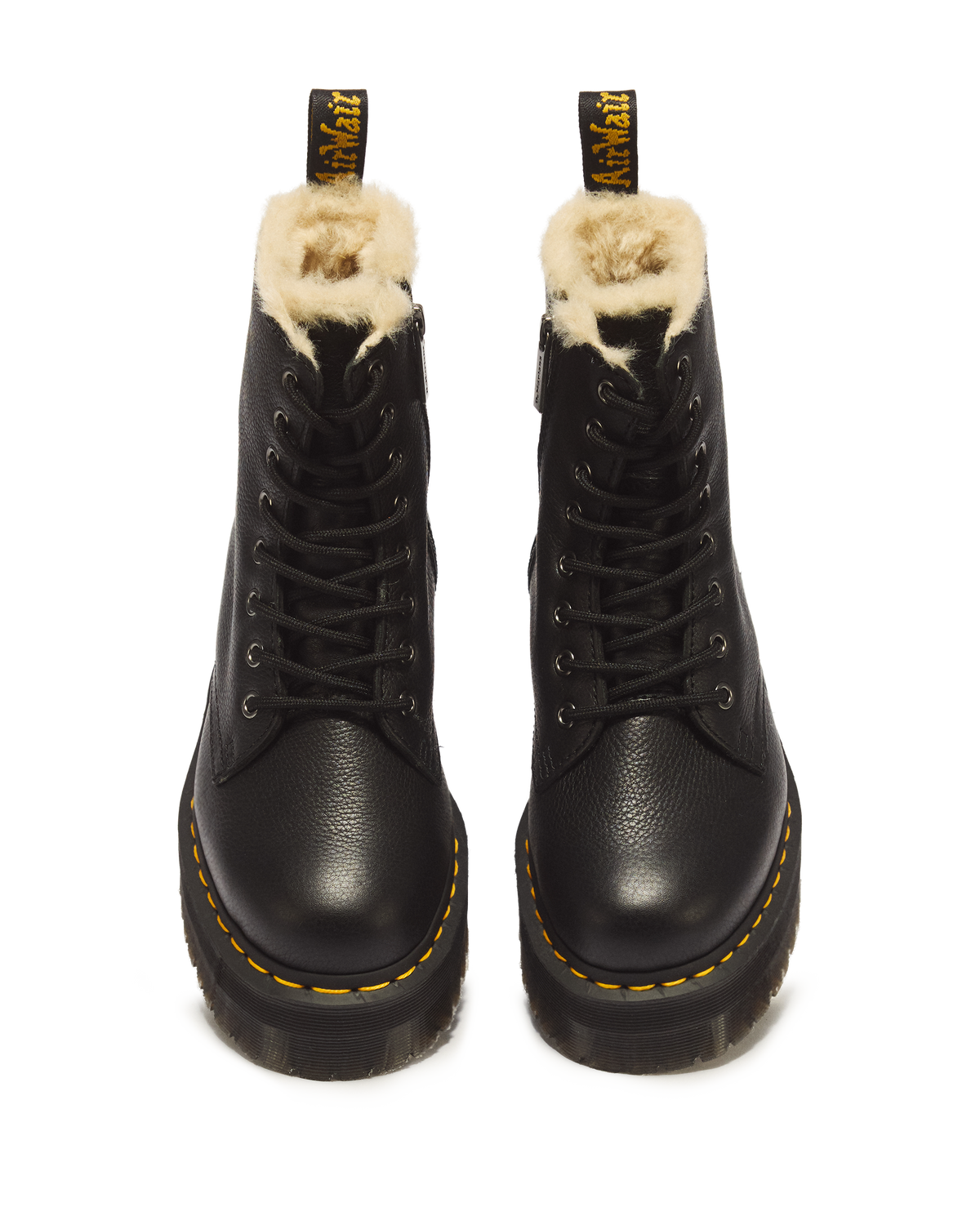 Jadon Boot Leather Faux Fur Lined Platforms in Black