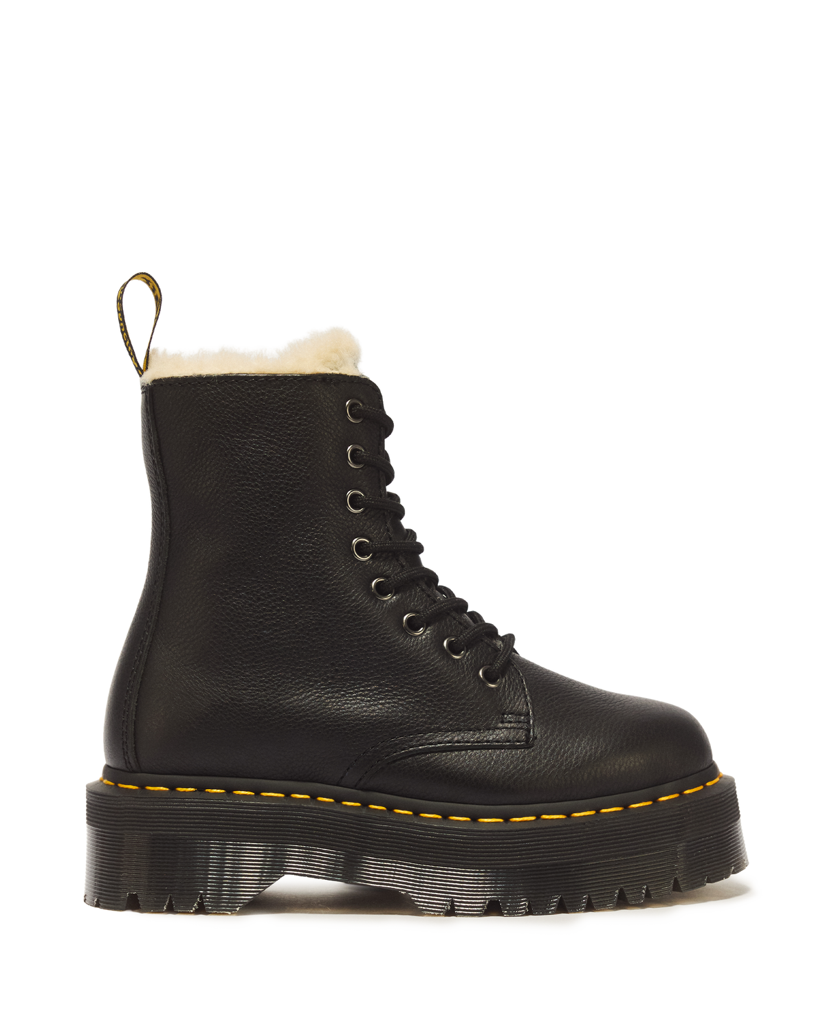 Jadon Boot Leather Faux Fur Lined Platforms in Black