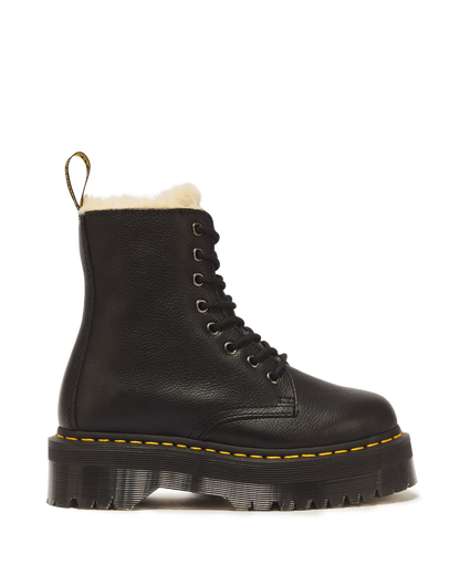 Jadon Boot Leather Faux Fur Lined Platforms in Black