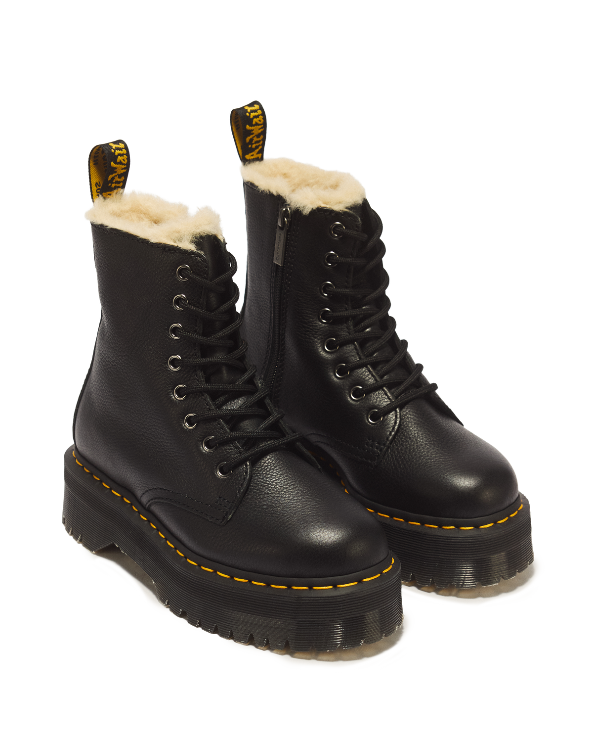 Jadon Boot Leather Faux Fur Lined Platforms in Black
