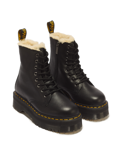 Jadon Boot Leather Faux Fur Lined Platforms in Black