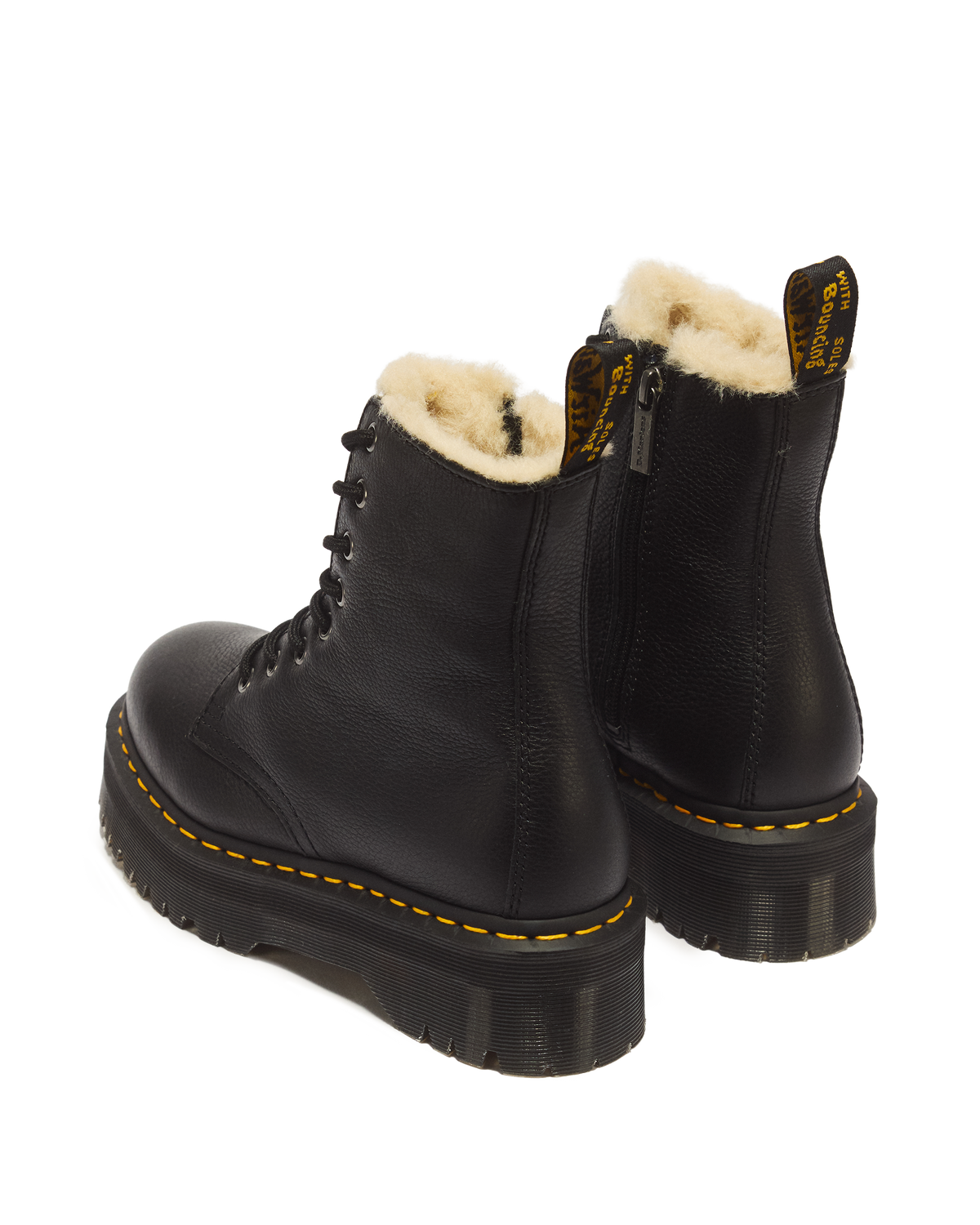 Jadon Boot Leather Faux Fur Lined Platforms in Black