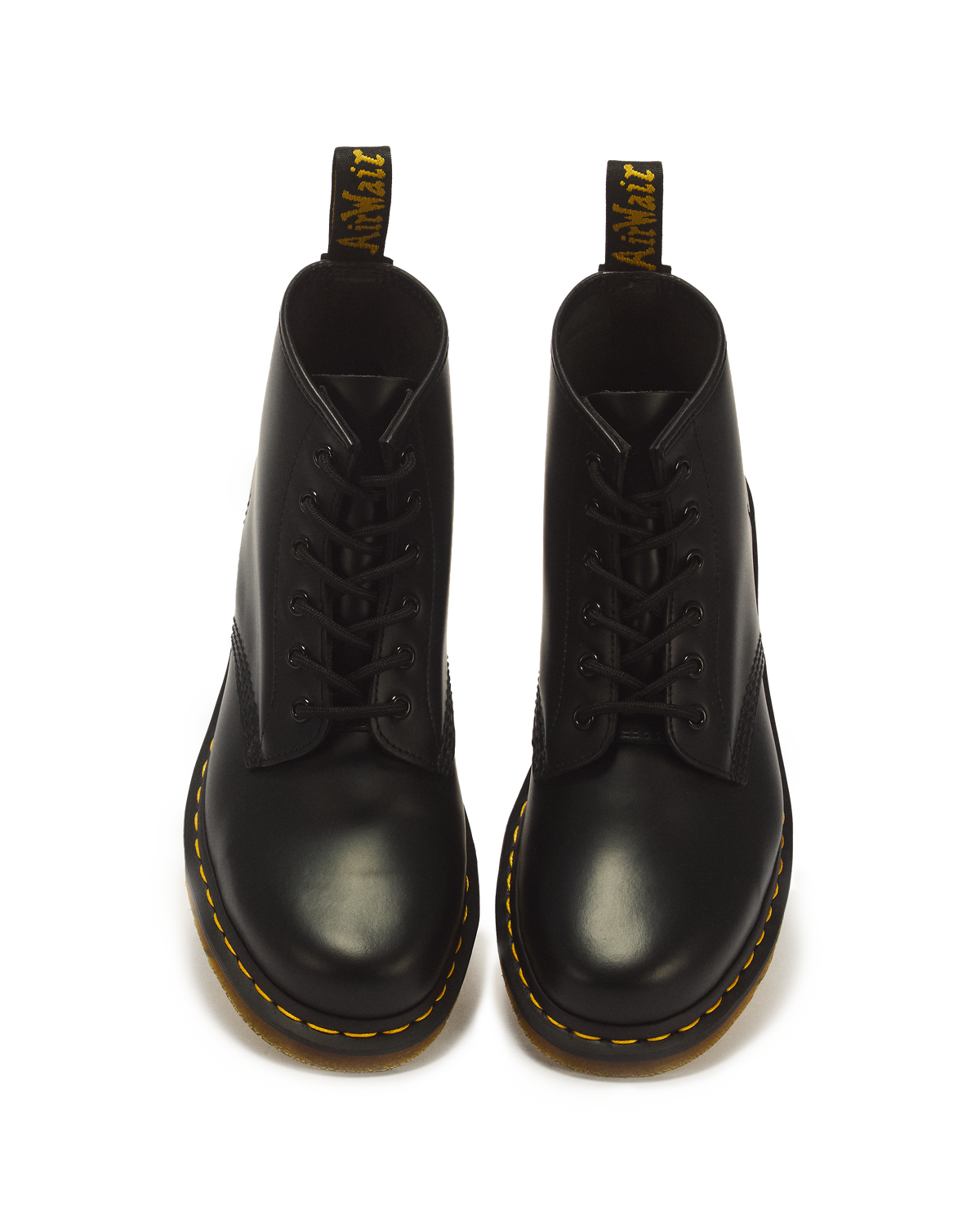 101 Yellow Stitch Smooth Leather Ankle Boots in Black