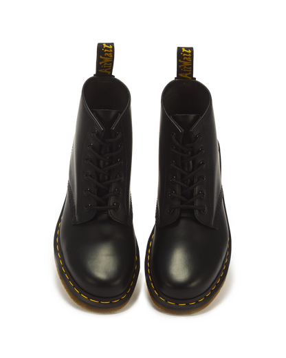 101 Yellow Stitch Smooth Leather Ankle Boots in Black