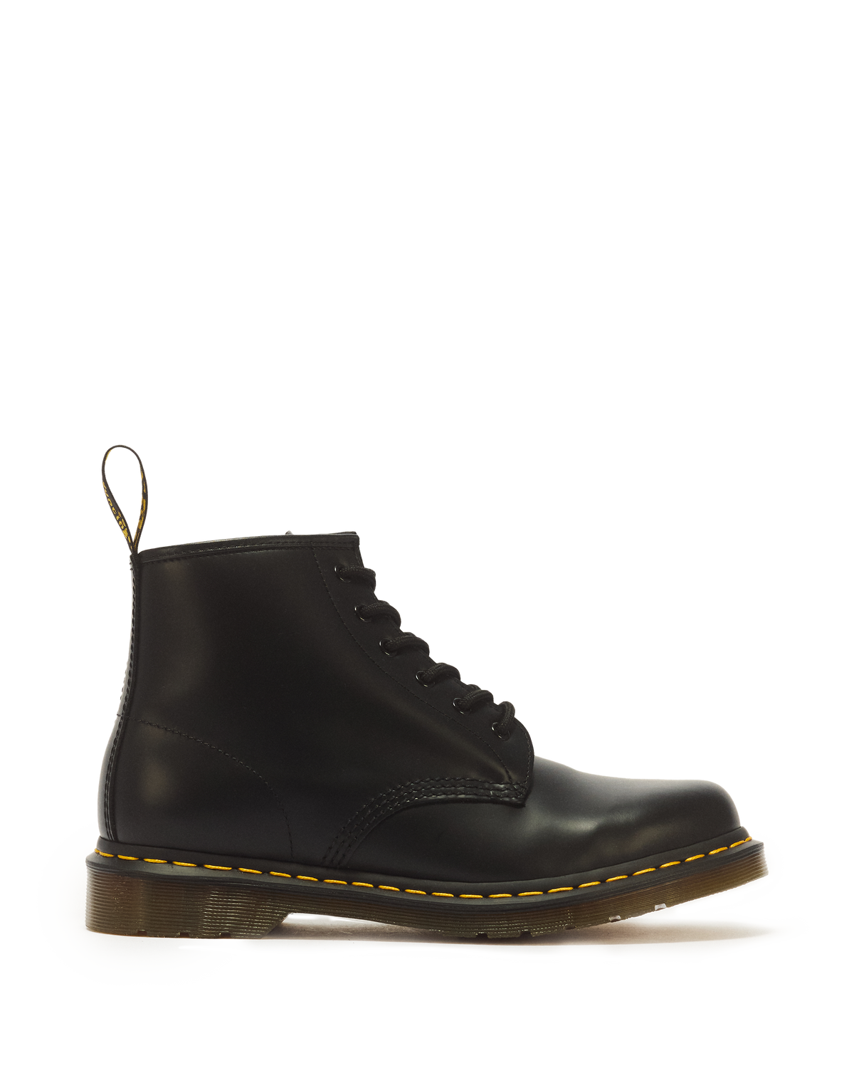 101 Yellow Stitch Smooth Leather Ankle Boots in Black