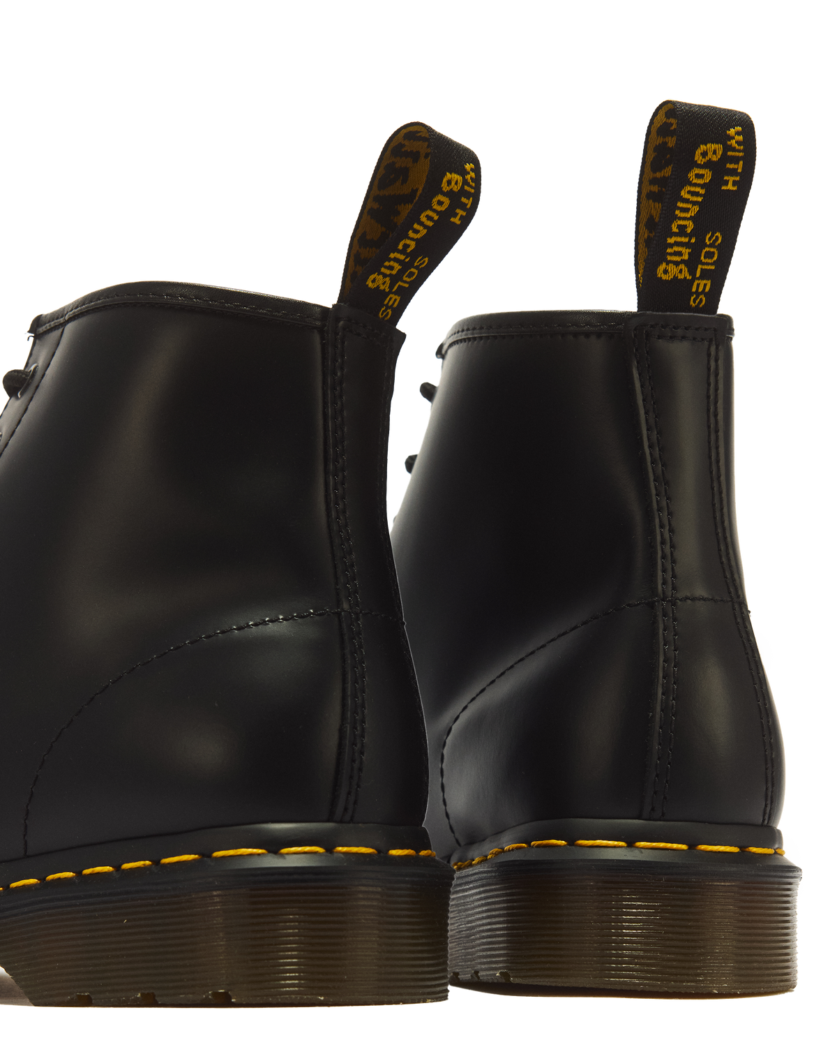 101 Yellow Stitch Smooth Leather Ankle Boots in Black