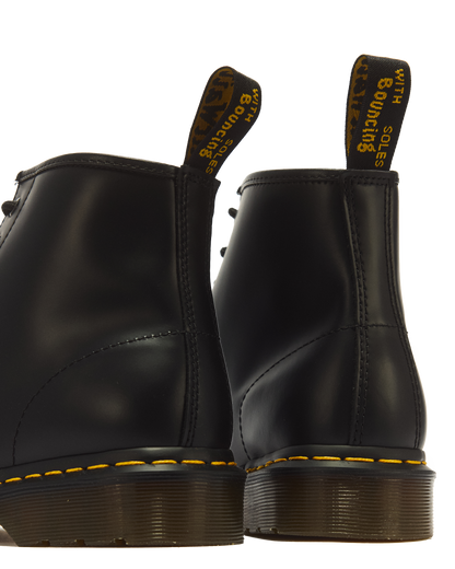 101 Yellow Stitch Smooth Leather Ankle Boots in Black