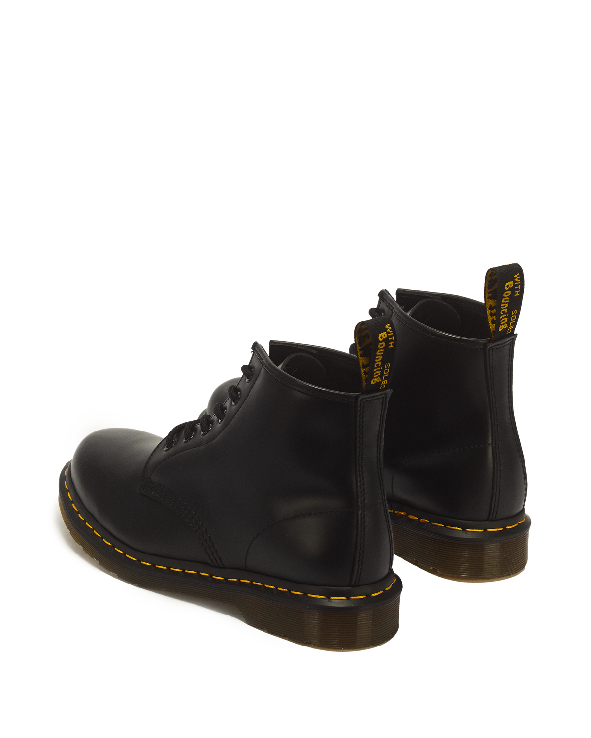 101 Yellow Stitch Smooth Leather Ankle Boots in Black