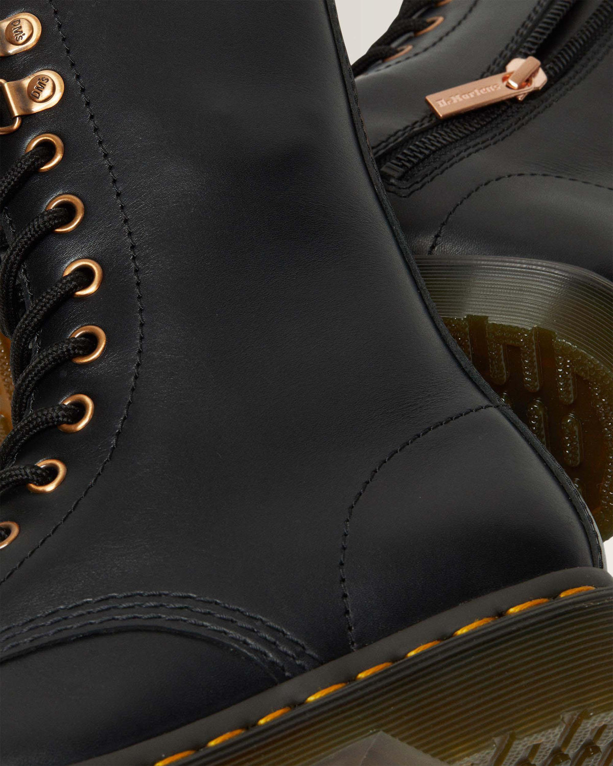 1490 Rose Gold Hardware Leather Mid Calf Boots in Black