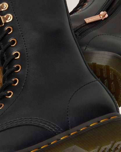 1490 Rose Gold Hardware Leather Mid Calf Boots in Black