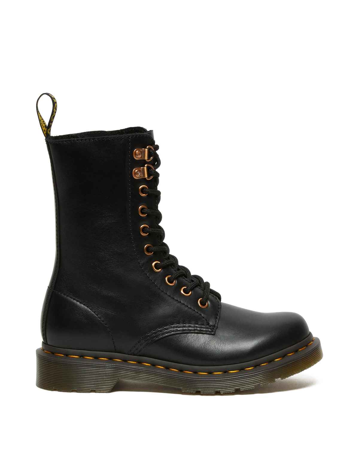 1490 Rose Gold Hardware Leather Mid Calf Boots in Black