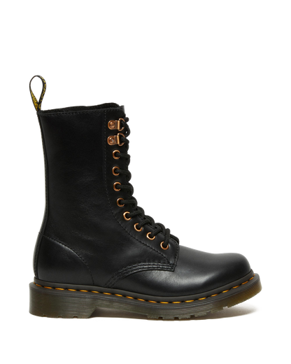 1490 Rose Gold Hardware Leather Mid Calf Boots in Black