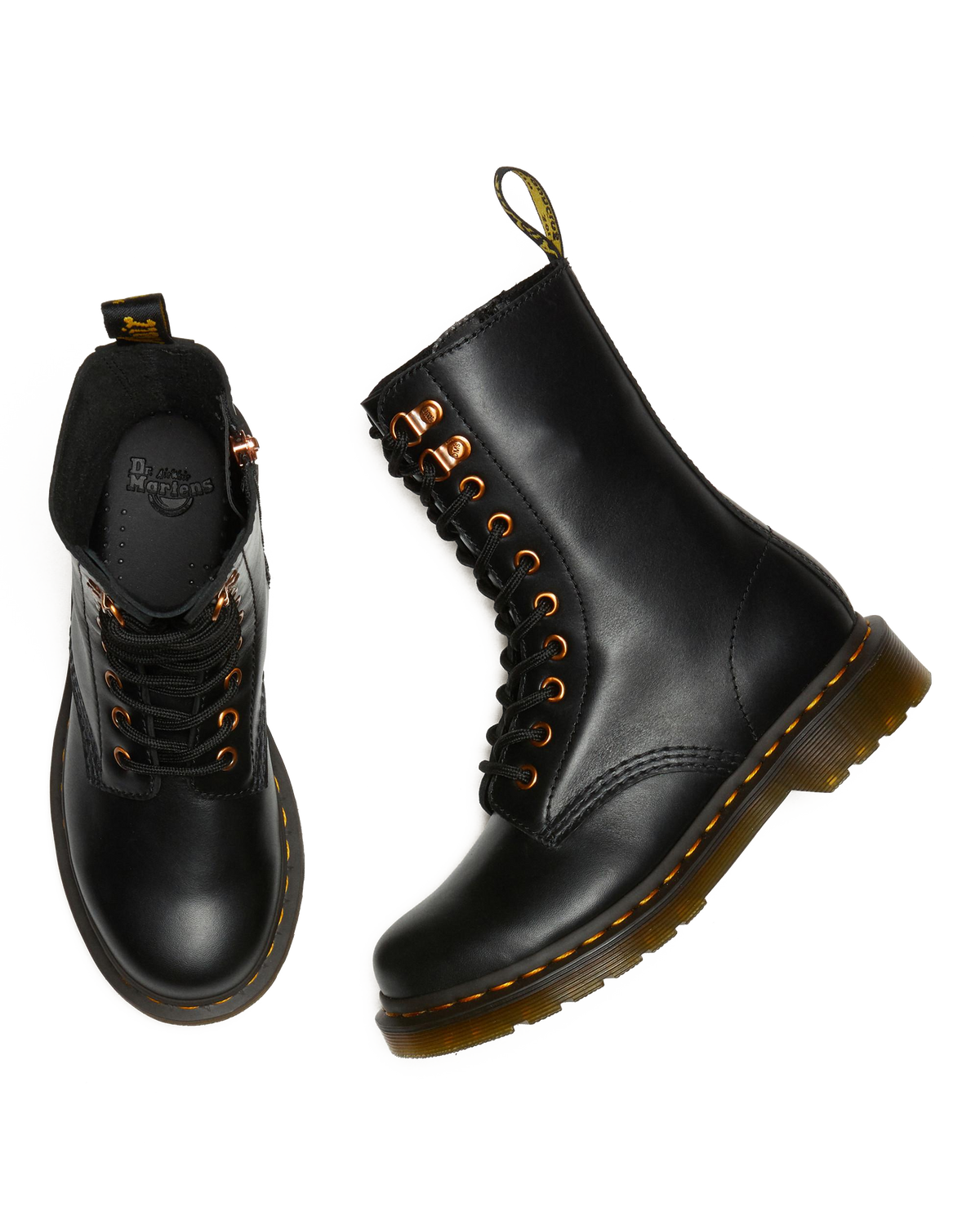 1490 Rose Gold Hardware Leather Mid Calf Boots in Black