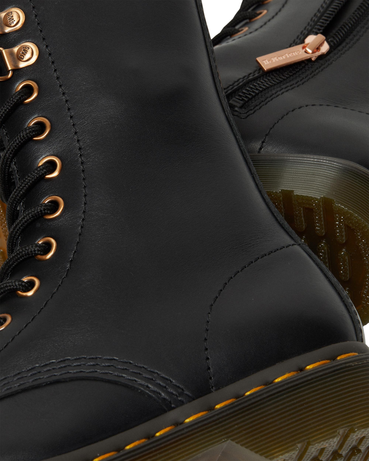 1490 Rose Gold Hardware Leather Mid Calf Boots in Black