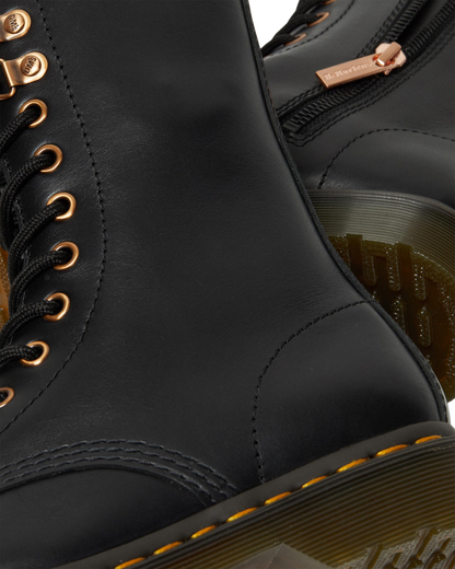 1490 Rose Gold Hardware Leather Mid Calf Boots in Black