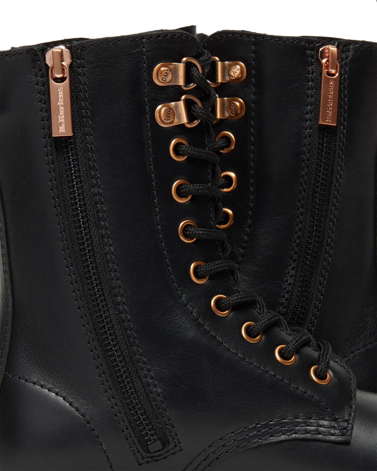 1490 Rose Gold Hardware Leather Mid Calf Boots in Black