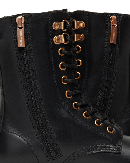 1490 Rose Gold Hardware Leather Mid Calf Boots in Black