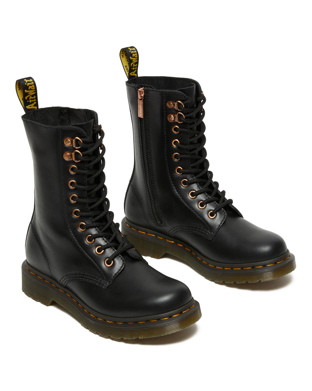 1490 Rose Gold Hardware Leather Mid Calf Boots in Black