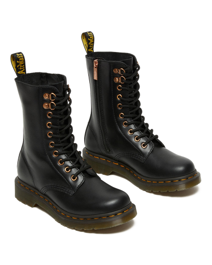 1490 Rose Gold Hardware Leather Mid Calf Boots in Black