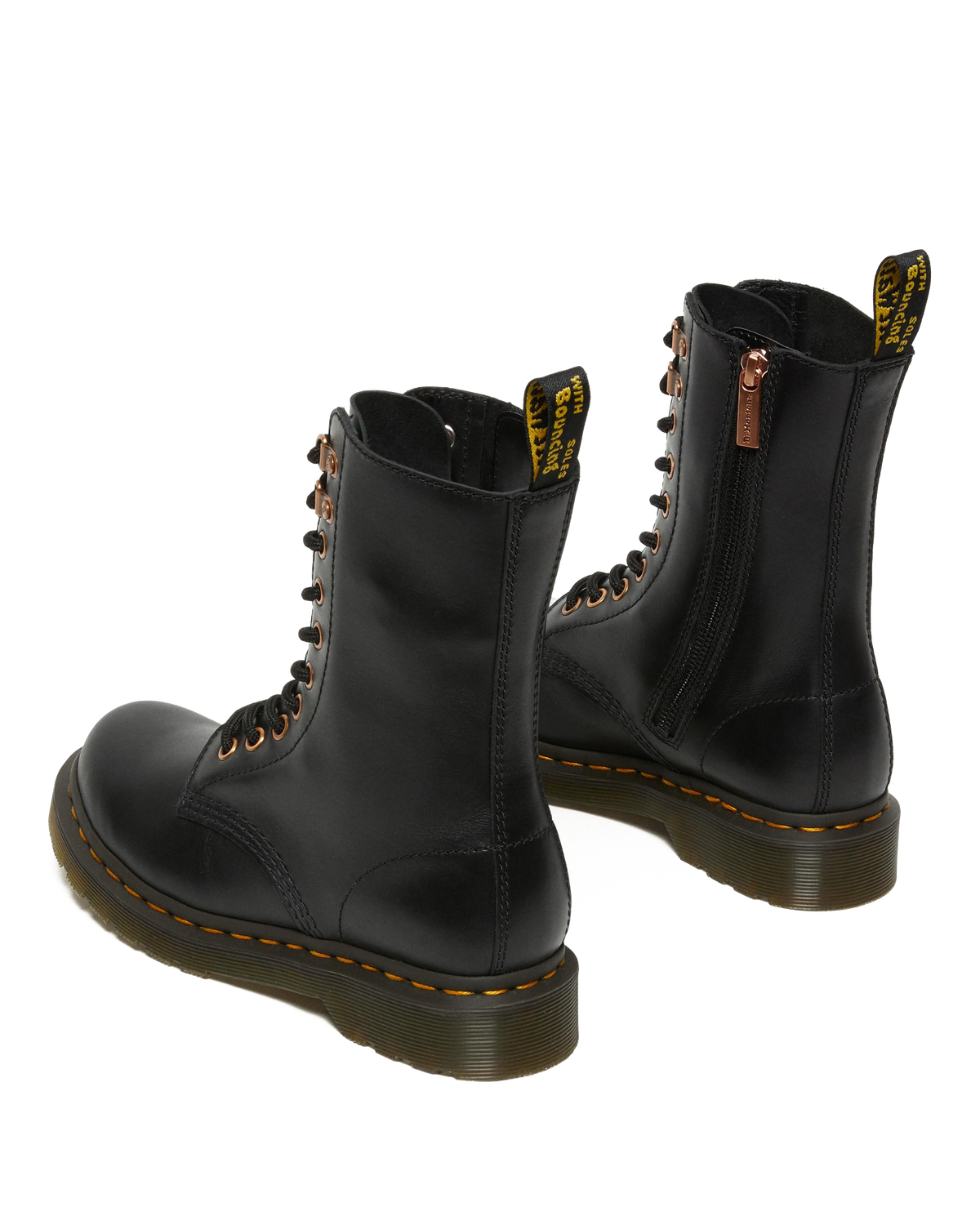 1490 Rose Gold Hardware Leather Mid Calf Boots in Black