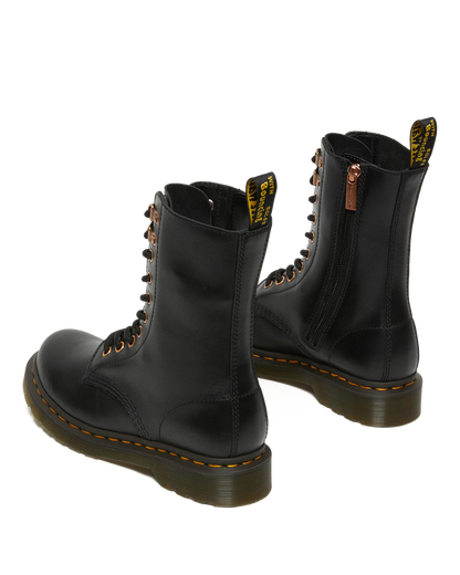 1490 Rose Gold Hardware Leather Mid Calf Boots in Black