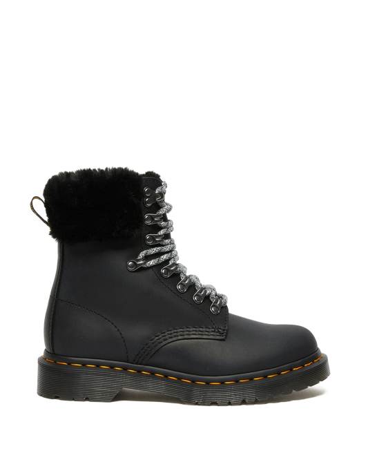 1460 Serena Collar Faux Fur Lined Lace Up Boots in Black