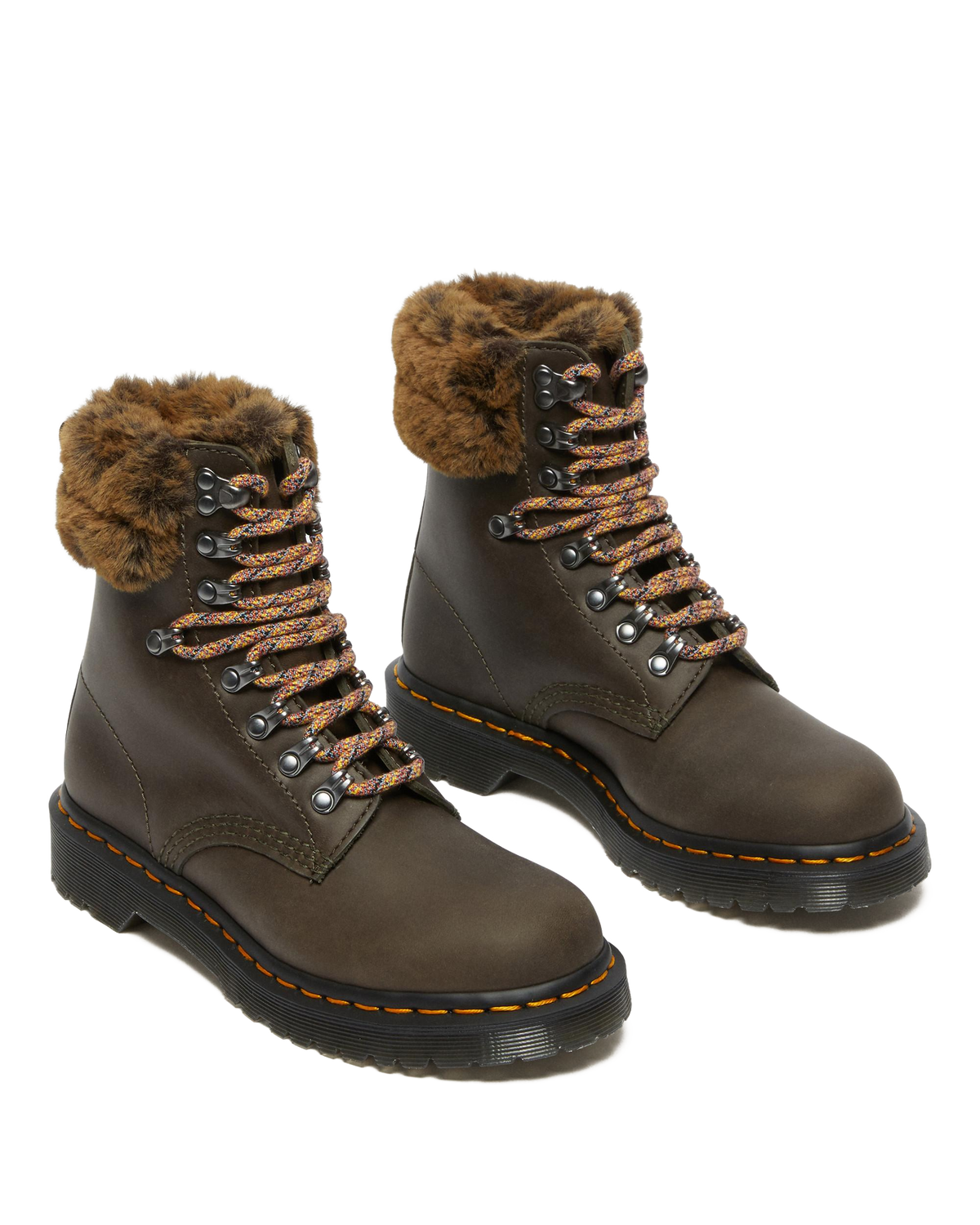 1460 Serena Collar Faux Fur Lined Lace Up Boots in Grey