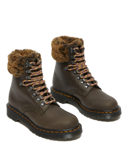 1460 Serena Collar Faux Fur Lined Lace Up Boots in Grey