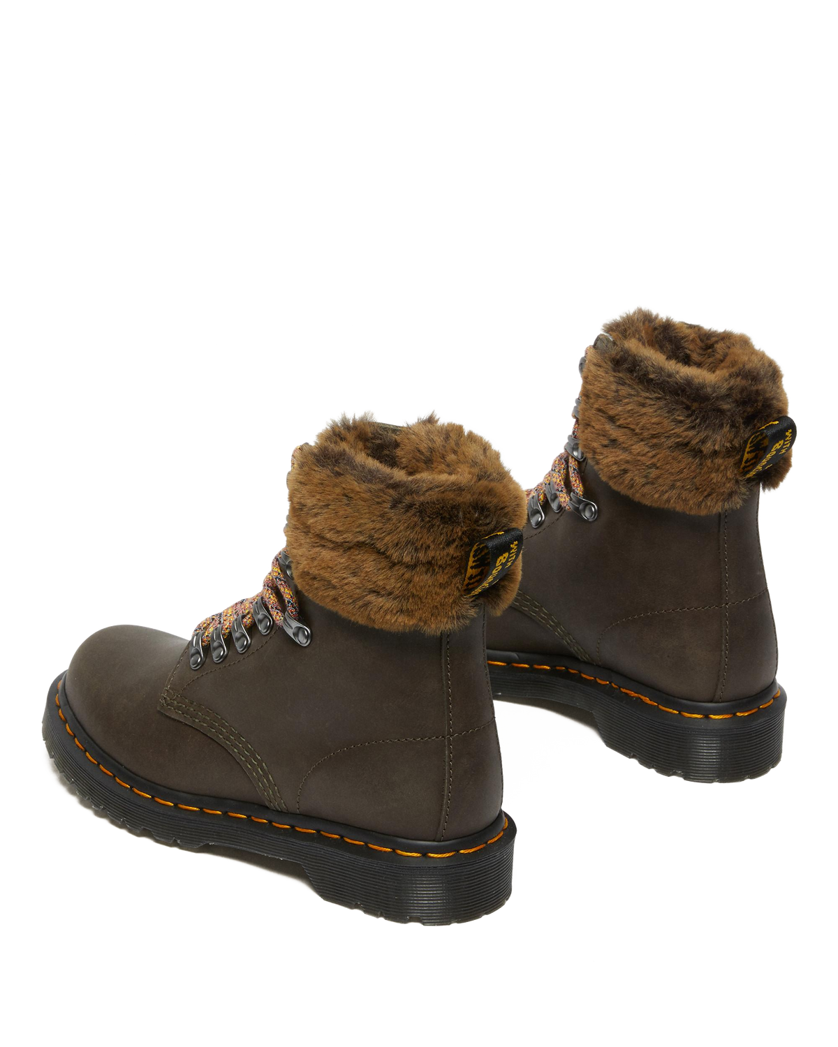 1460 Serena Collar Faux Fur Lined Lace Up Boots in Grey