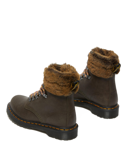 1460 Serena Collar Faux Fur Lined Lace Up Boots in Grey