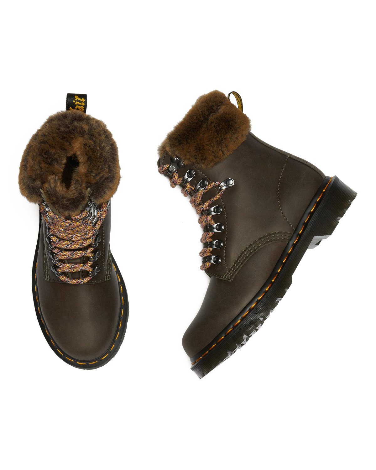 1460 Serena Collar Faux Fur Lined Lace Up Boots in Grey