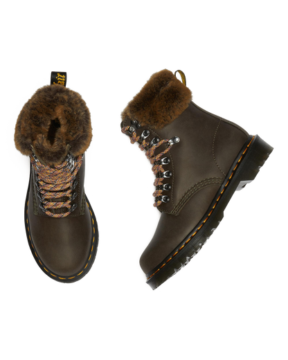 1460 Serena Collar Faux Fur Lined Lace Up Boots in Grey