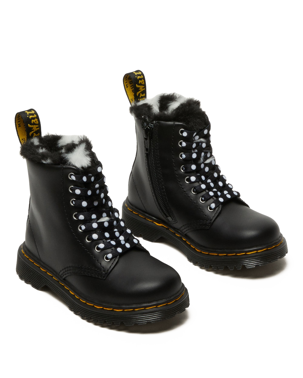 Toddler 1460 Serena Faux Fur Lined Leather Lace Up Boots in Black
