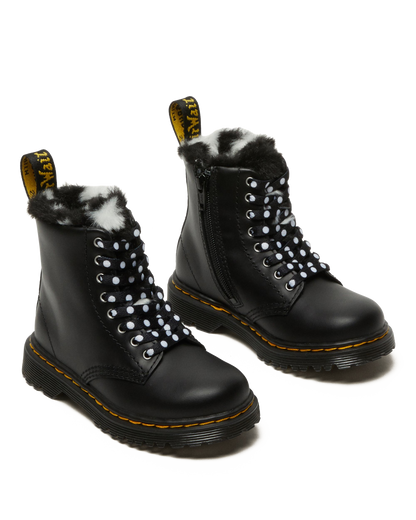 Toddler 1460 Serena Faux Fur Lined Leather Lace Up Boots in Black