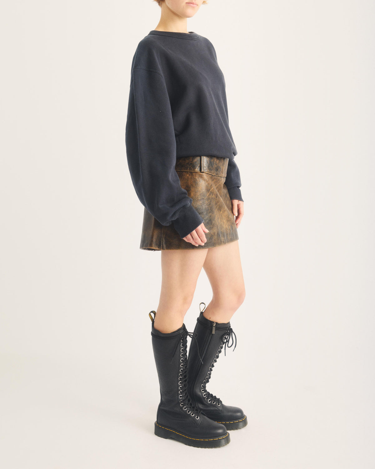 1B60 Bex Pisa Leather Knee High Boots in Black