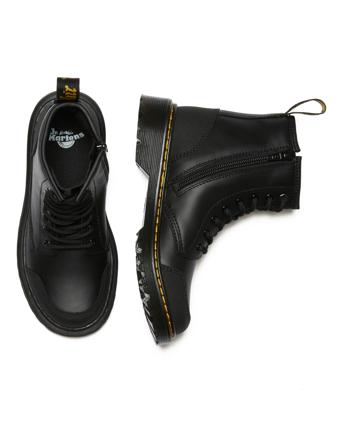Junior 1460 Overlay Leather Boots in Black