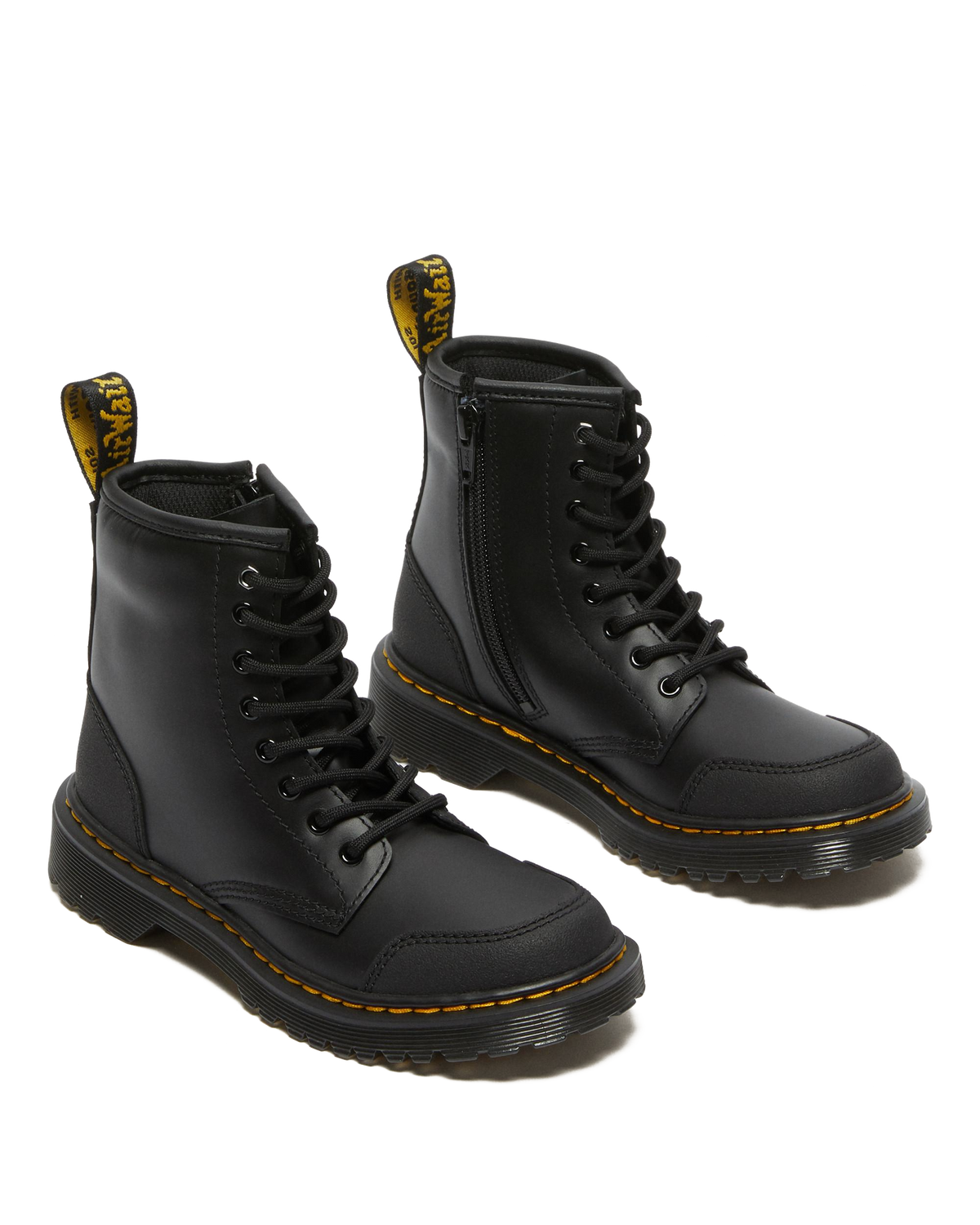 Junior 1460 Overlay Leather Boots in Black