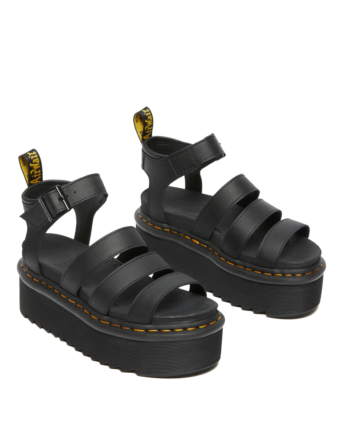 Blaire Hydro Leather Platform Strap Sandals in Black