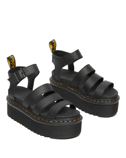 Blaire Hydro Leather Platform Strap Sandals in Black