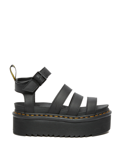 Blaire Hydro Leather Platform Strap Sandals in Black