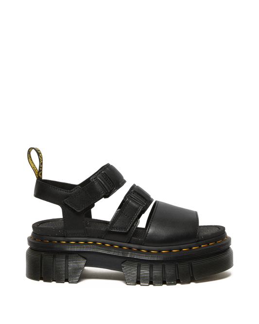 Ricki Nappa Lux Leather 3-Strap Platform Sandals in Black