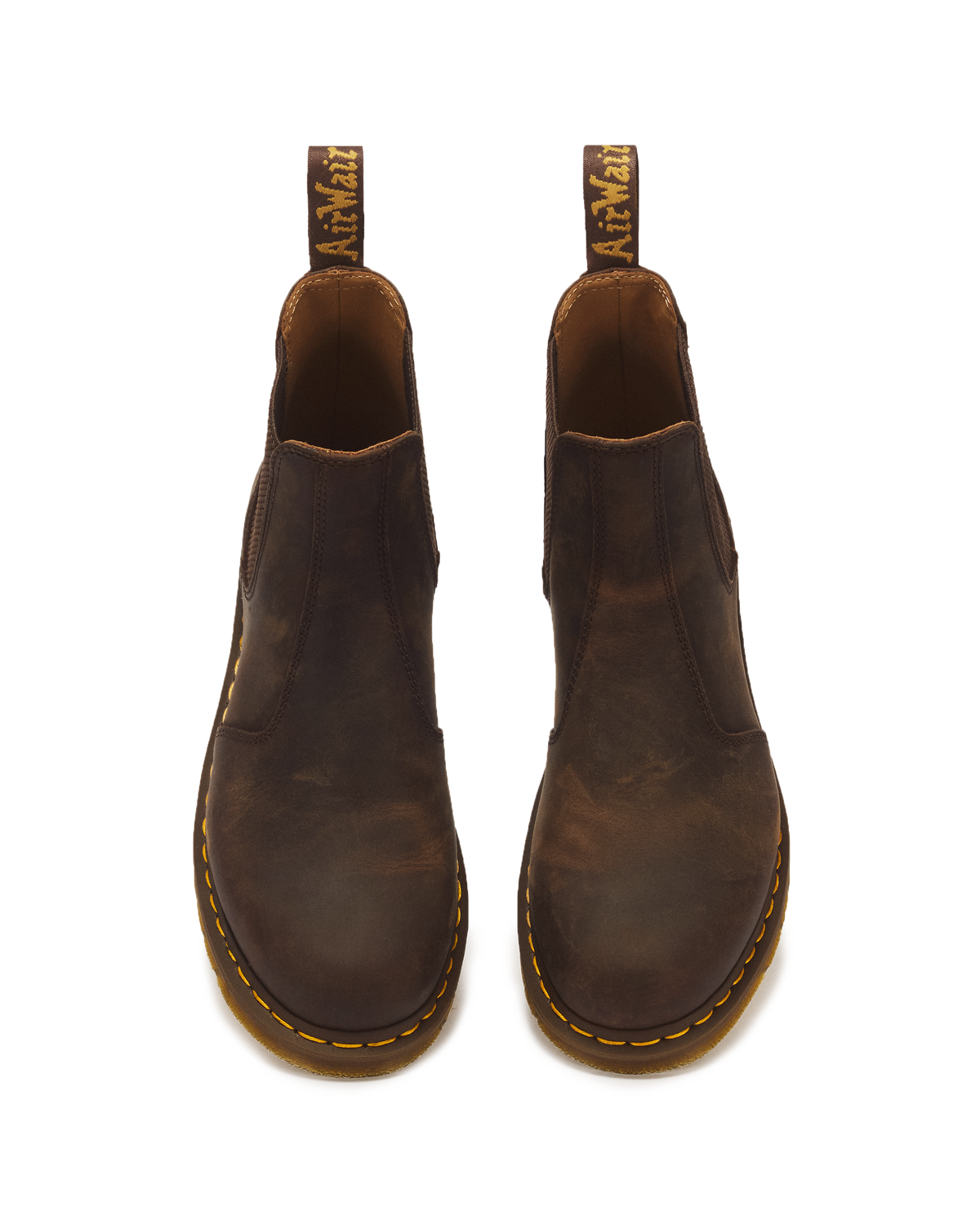 2976 Yellow Stitch Crazy Horse Leather Chelsea Boots in Dark Brown