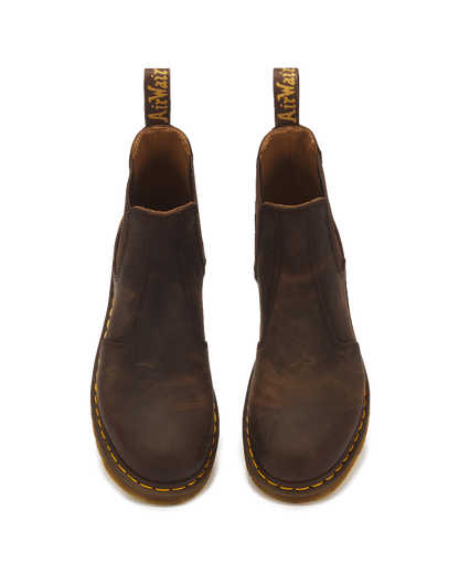2976 Yellow Stitch Crazy Horse Leather Chelsea Boots in Dark Brown
