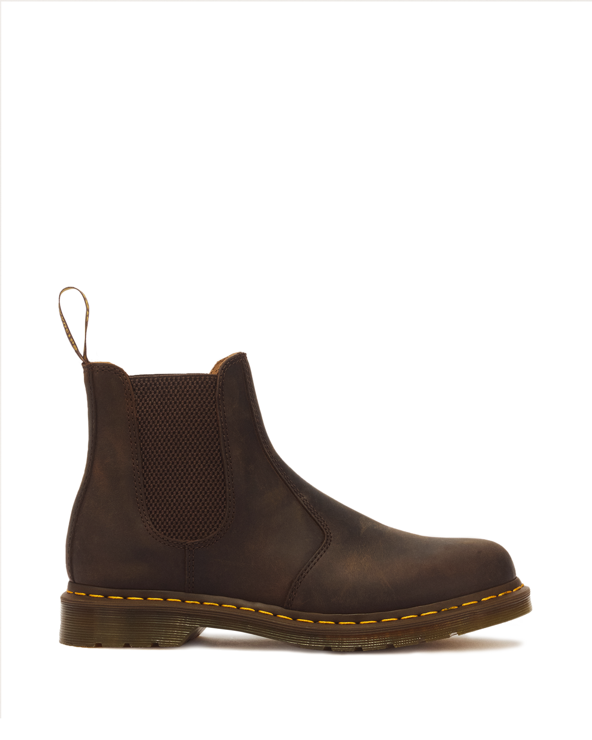 2976 Yellow Stitch Crazy Horse Leather Chelsea Boots in Dark Brown
