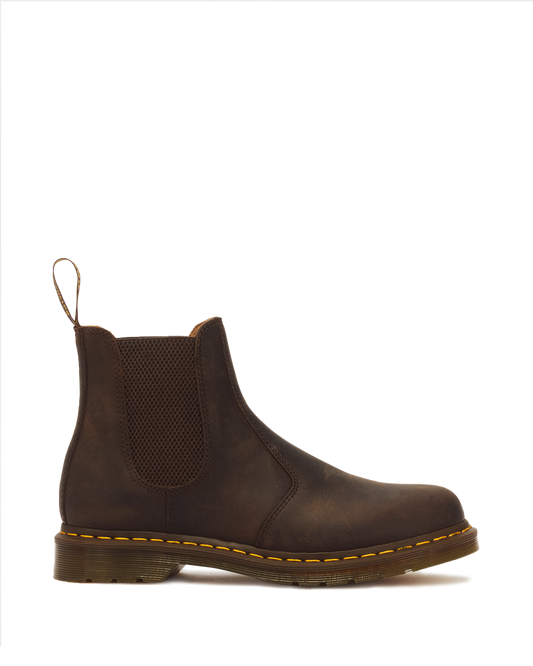 2976 Yellow Stitch Crazy Horse Leather Chelsea Boots in Dark Brown