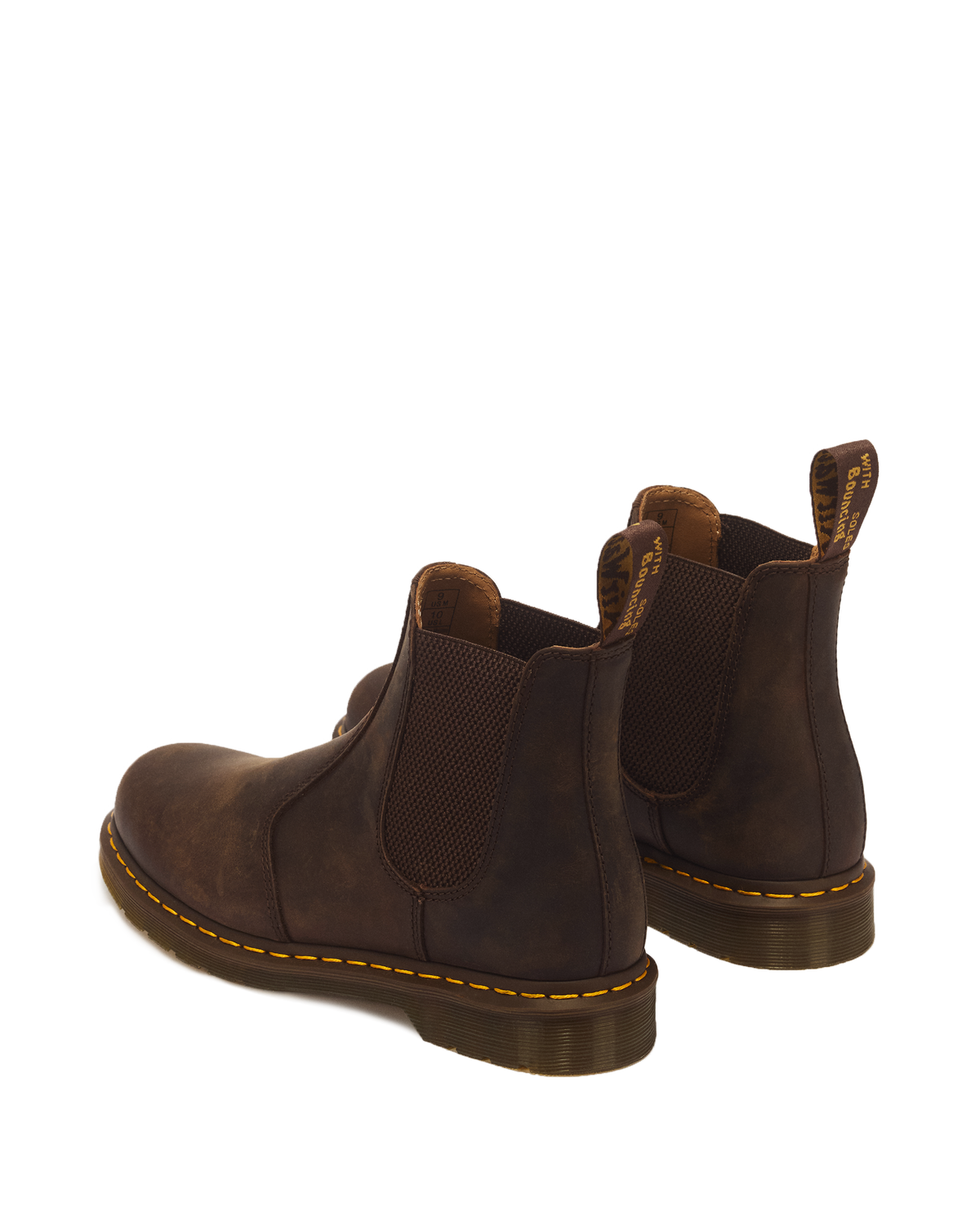 2976 Yellow Stitch Crazy Horse Leather Chelsea Boots in Dark Brown
