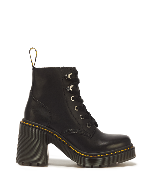 Jesy Sendal Leather Lace Up Flared Heel Boots in Black